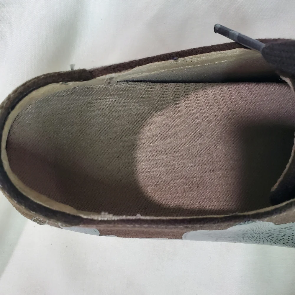 Dansko Olisa Brown Canvas and Suede Silver Metallic Floral Print Sneakers EU 38